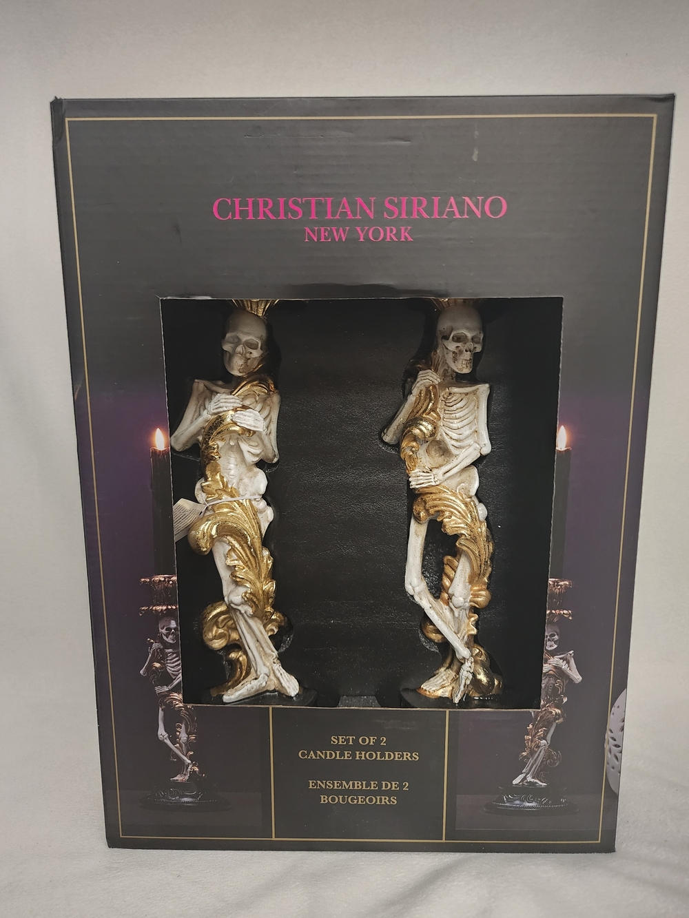 Christian Siriano White & Gold Skeleton Candle Holders - Set of 2